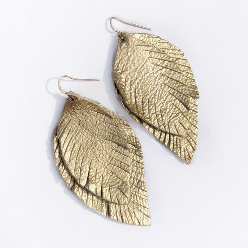 Gold Leather Feather Earring