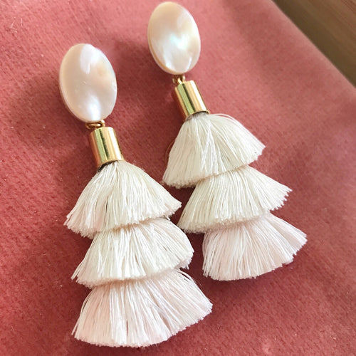 Madeline Silk Fringe Ivory Earring