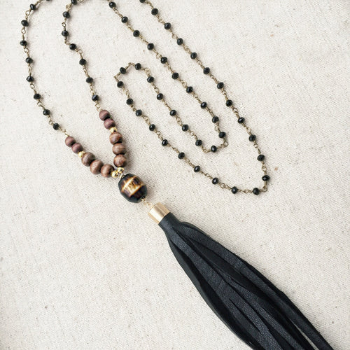 Black Leather Tassel necklace