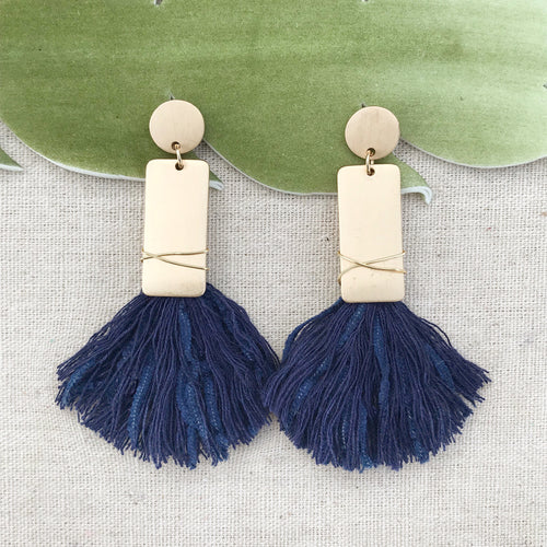 Navy geometric fan earring