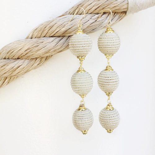 Woven silk ivory earring