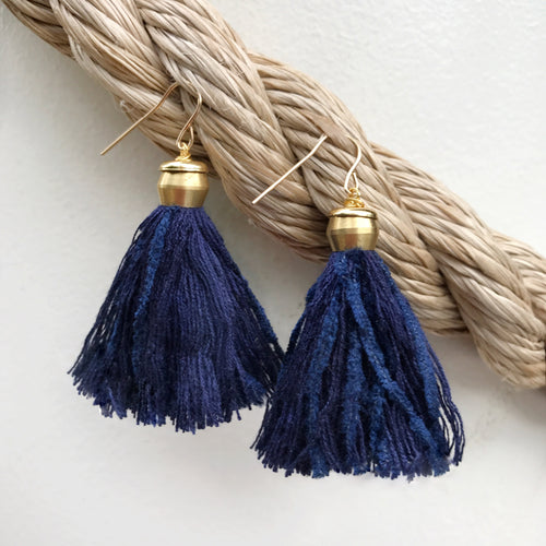 Navy tassel earring